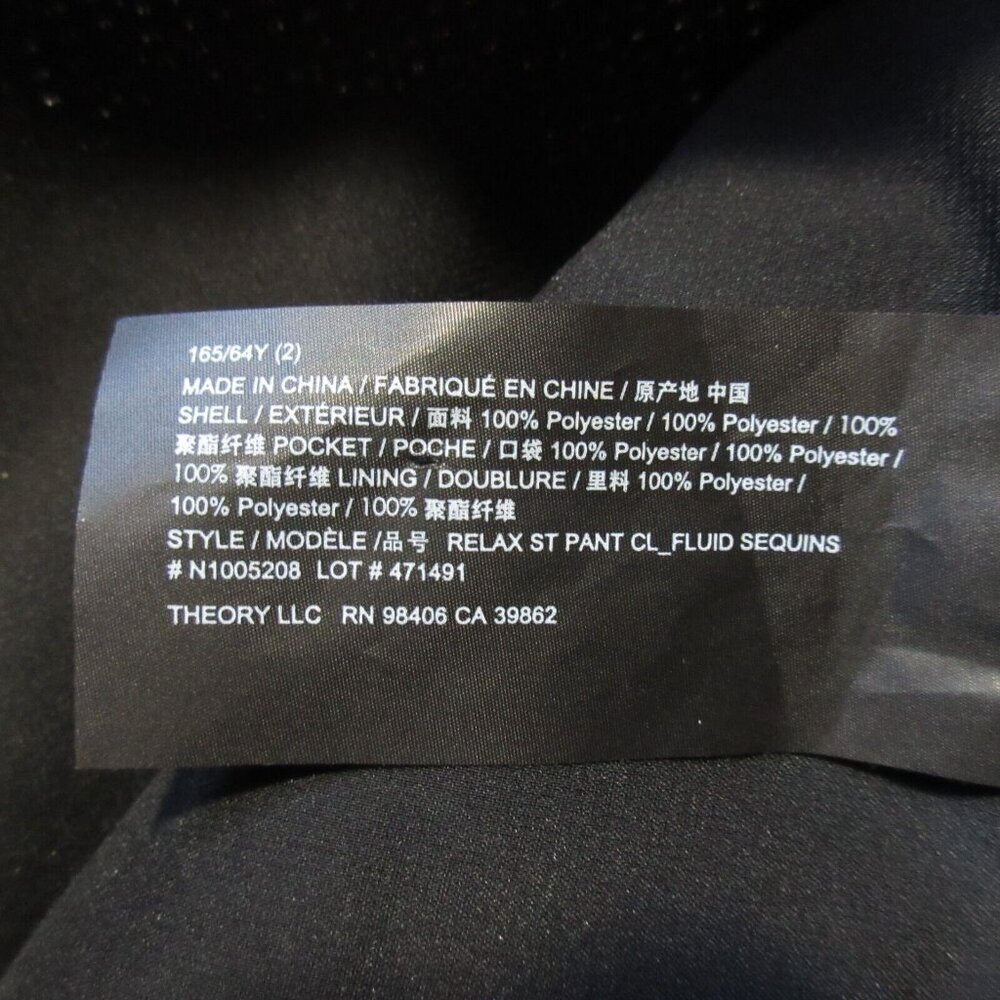 NWT Theory Relax Straight Ankle Crop in Black Allover Sequin Pants 2 $395 - Picture 9 of 11